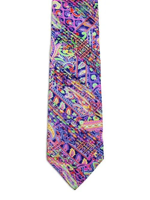 Blue pleated tie with Multicolored Paisley <sup style="background-color: #aa9b63; text-transform: capitalize; color: #FFFFFF">NEW</sup>