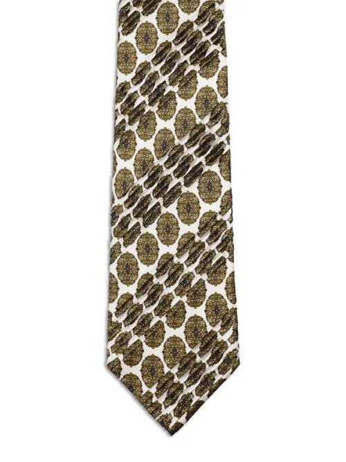 Cravatta Plissè Bianca con Medaglioni <sup style="background-color: #aa9b63; text-transform: capitalize; color: #FFFFFF">NUOVO</sup>