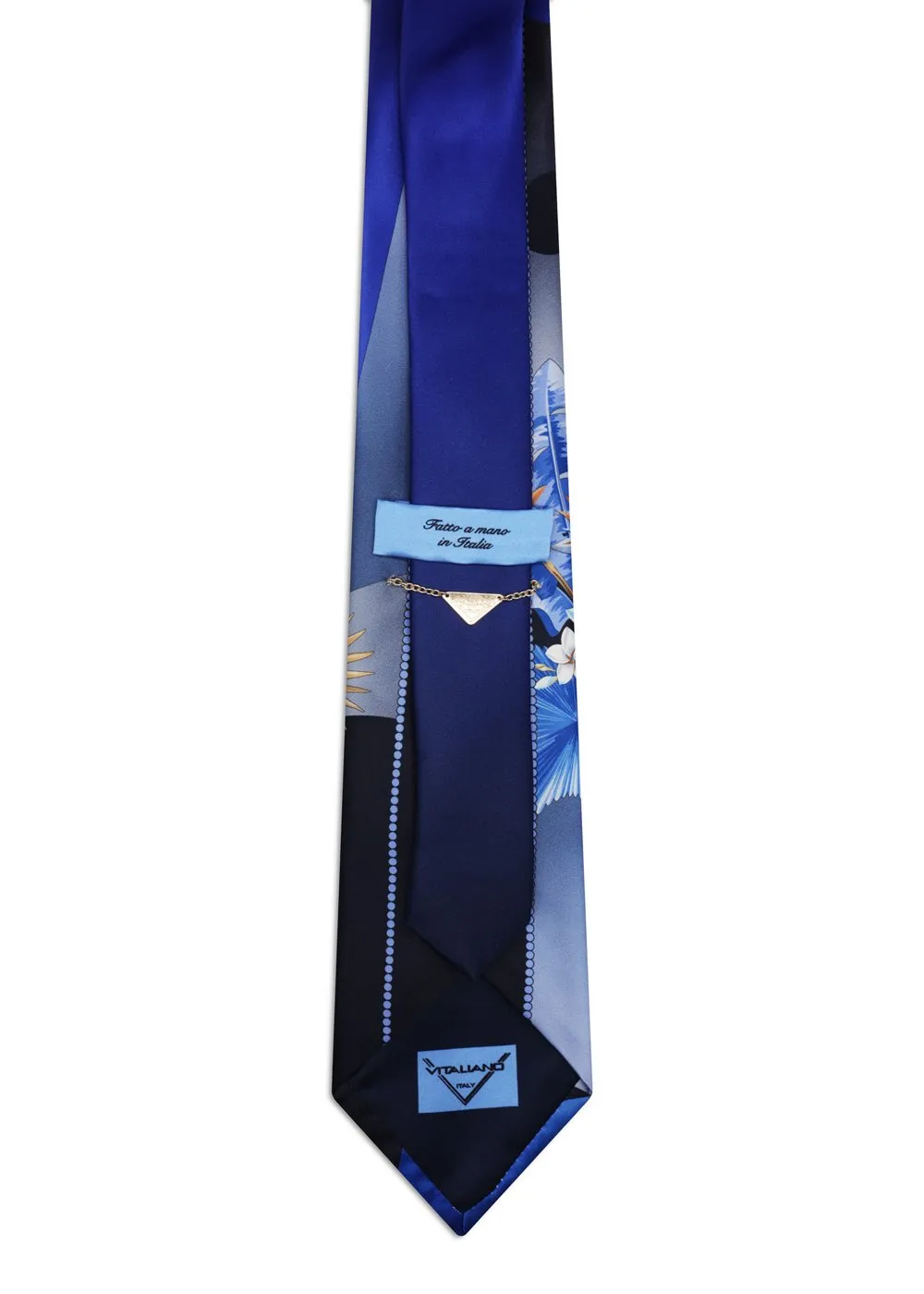 Blue and Silver Signature Tie with Tropical Flowers <sup style="background-color: #aa9b63; text-transform: capitalize; color: #FFFFFF">NEW</sup> - Image 3