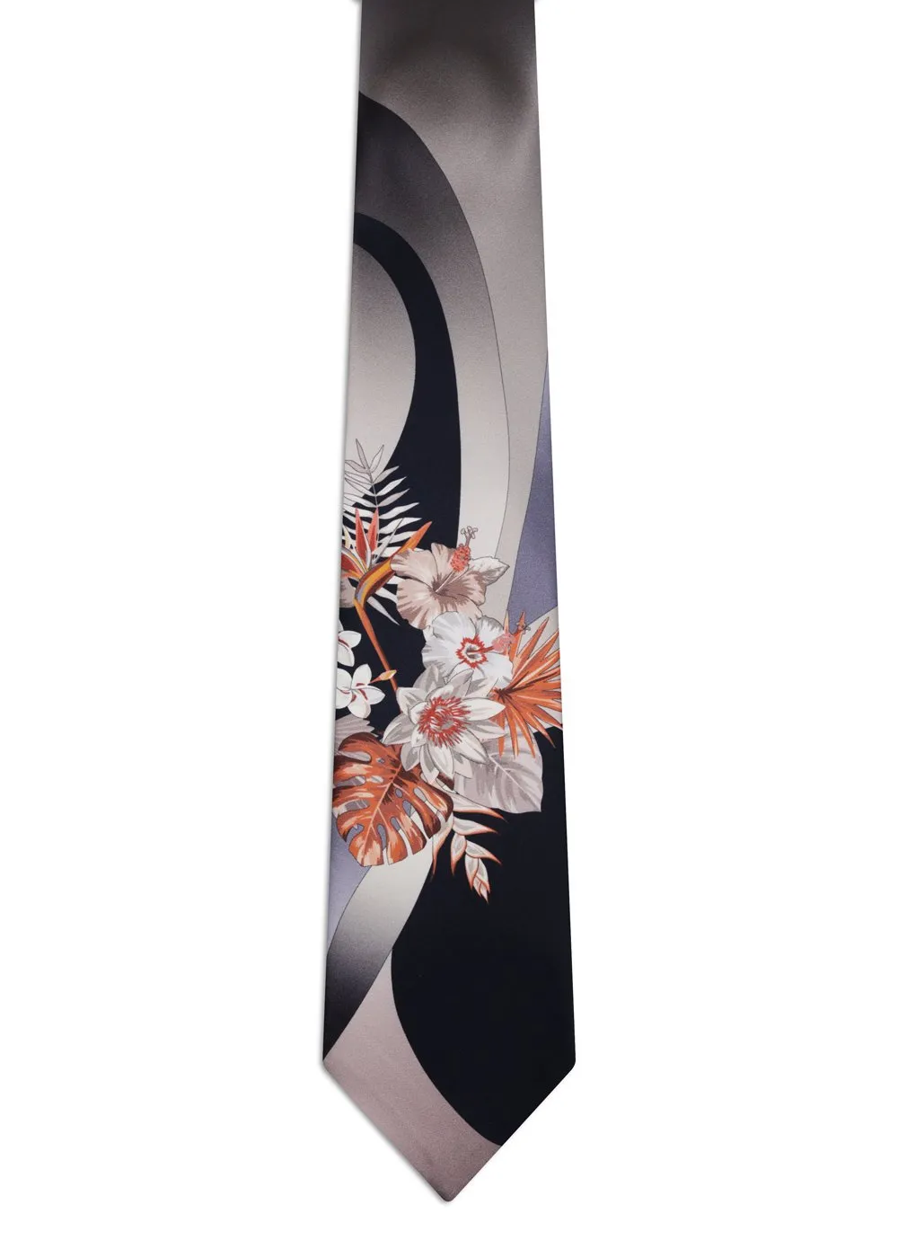 Black and Grey Signature Tie with Tropical Flowers <sup style="background-color: #aa9b63; text-transform: capitalize; color: #FFFFFF">NEW</sup> - Image 2