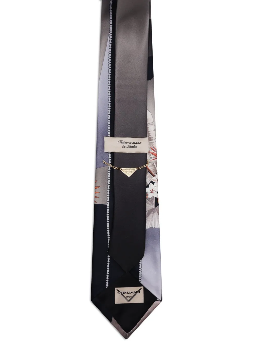 Black and Grey Signature Tie with Tropical Flowers <sup style="background-color: #aa9b63; text-transform: capitalize; color: #FFFFFF">NEW</sup> - Image 3