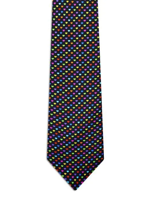 Cravatta Classica Nera con cuori multicolore <sup style="background-color: #aa9b63; text-transform: capitalize; color: #FFFFFF">NUOVO</sup>