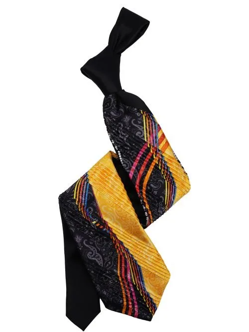 Cravatta Nera e Arancione Plissè Limited Edition con Paisley e Nastri <sup style="background-color: #aa9b63; text-transform: capitalize; color: #FFFFFF">NUOVO</sup>