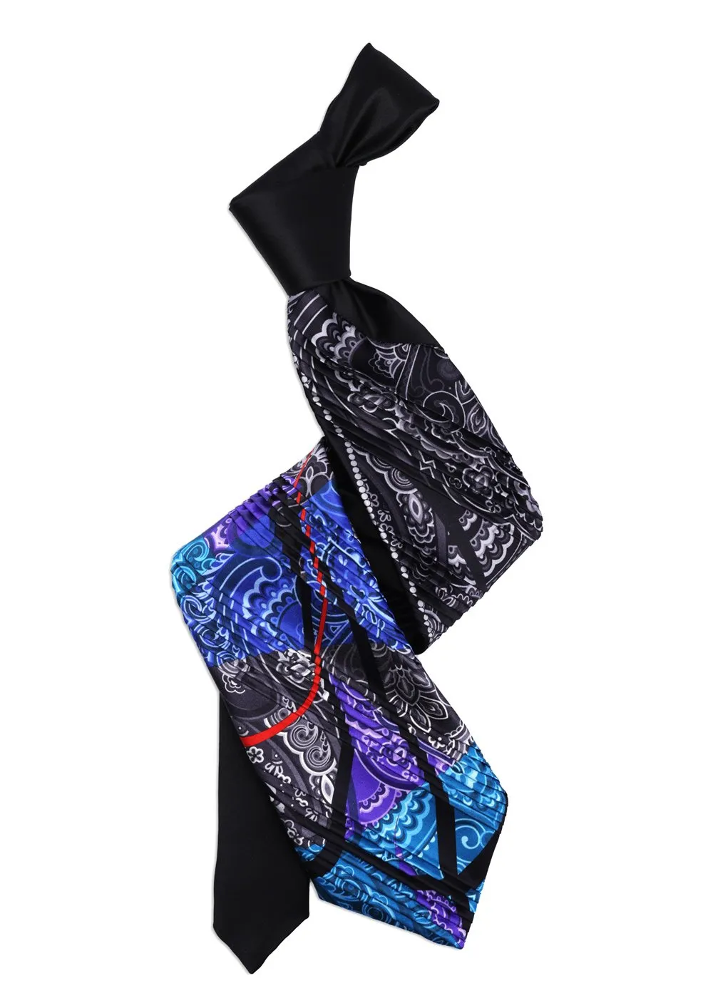 Limited Edition Black and Light Blue Pleated Tie with Paisley and Ribbons <sup style="background-color: #aa9b63; text-transform: capitalize; color: #FFFFFF">NEW</sup>