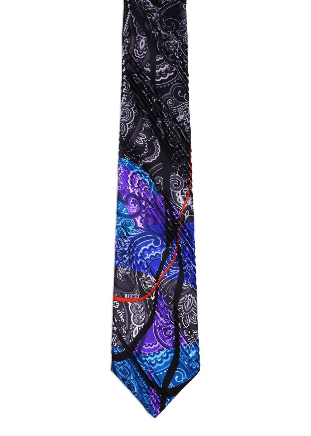 Limited Edition Black and Light Blue Pleated Tie with Paisley and Ribbons <sup style="background-color: #aa9b63; text-transform: capitalize; color: #FFFFFF">NEW</sup> - Image 2