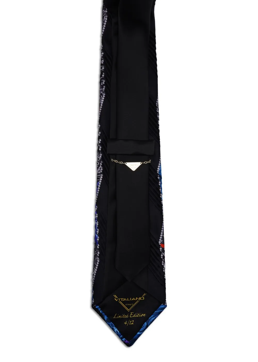 Limited Edition Black and Light Blue Pleated Tie with Paisley and Ribbons <sup style="background-color: #aa9b63; text-transform: capitalize; color: #FFFFFF">NEW</sup> - Image 3