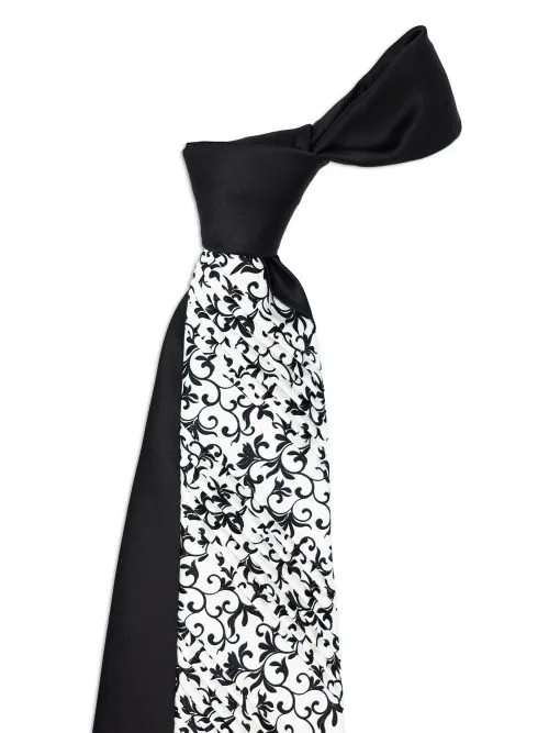 White Pleated Deco tie with black baroque and contrasting black knot<sup style="background-color: #aa9b63; text-transform: capitalize; color: #FFFFFF">NEW</sup>