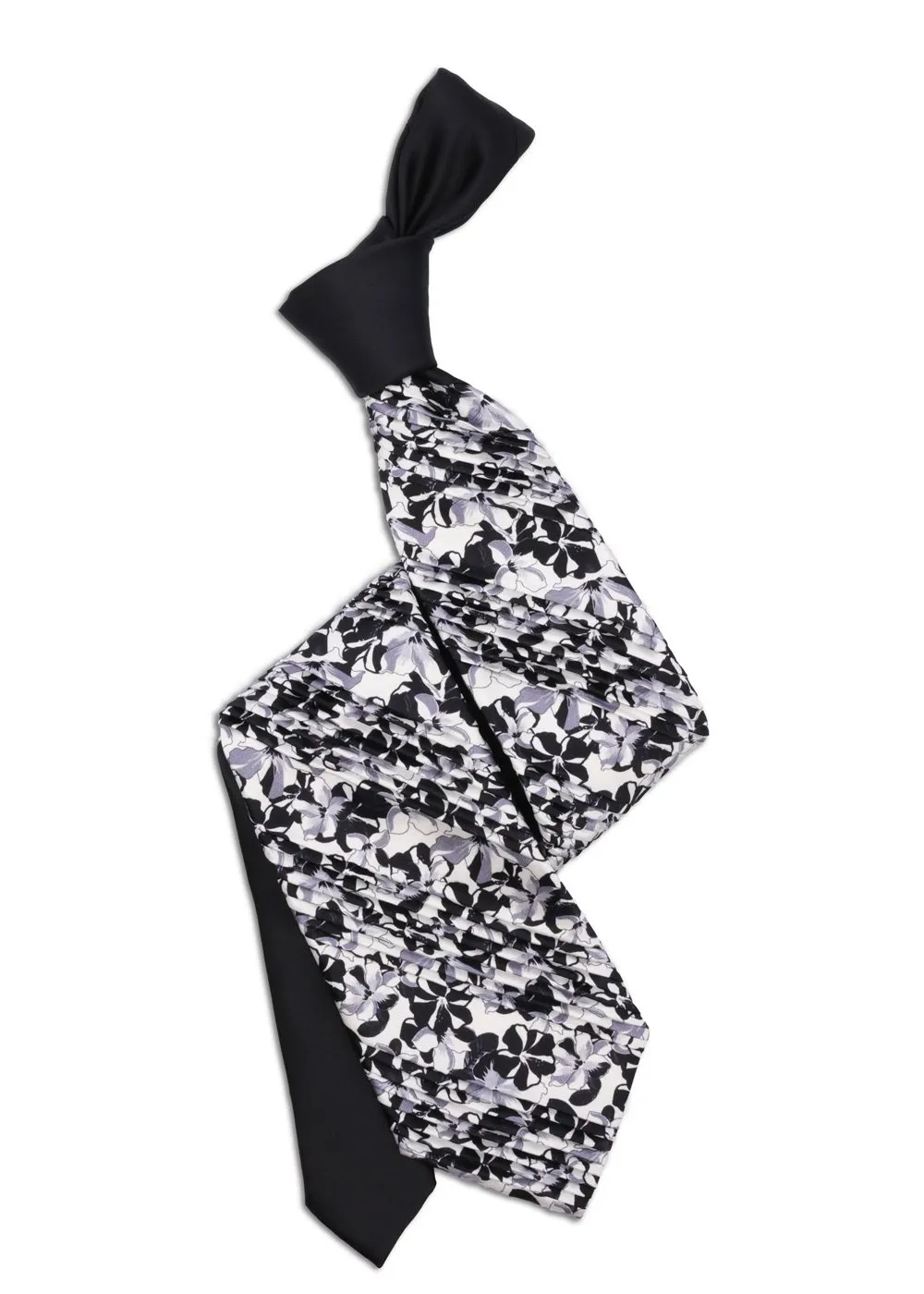 White Pleated Deco tie with flowers and contrasting black knot<sup style="background-color: #aa9b63; text-transform: capitalize; color: #FFFFFF">NEW</sup> - Image 2