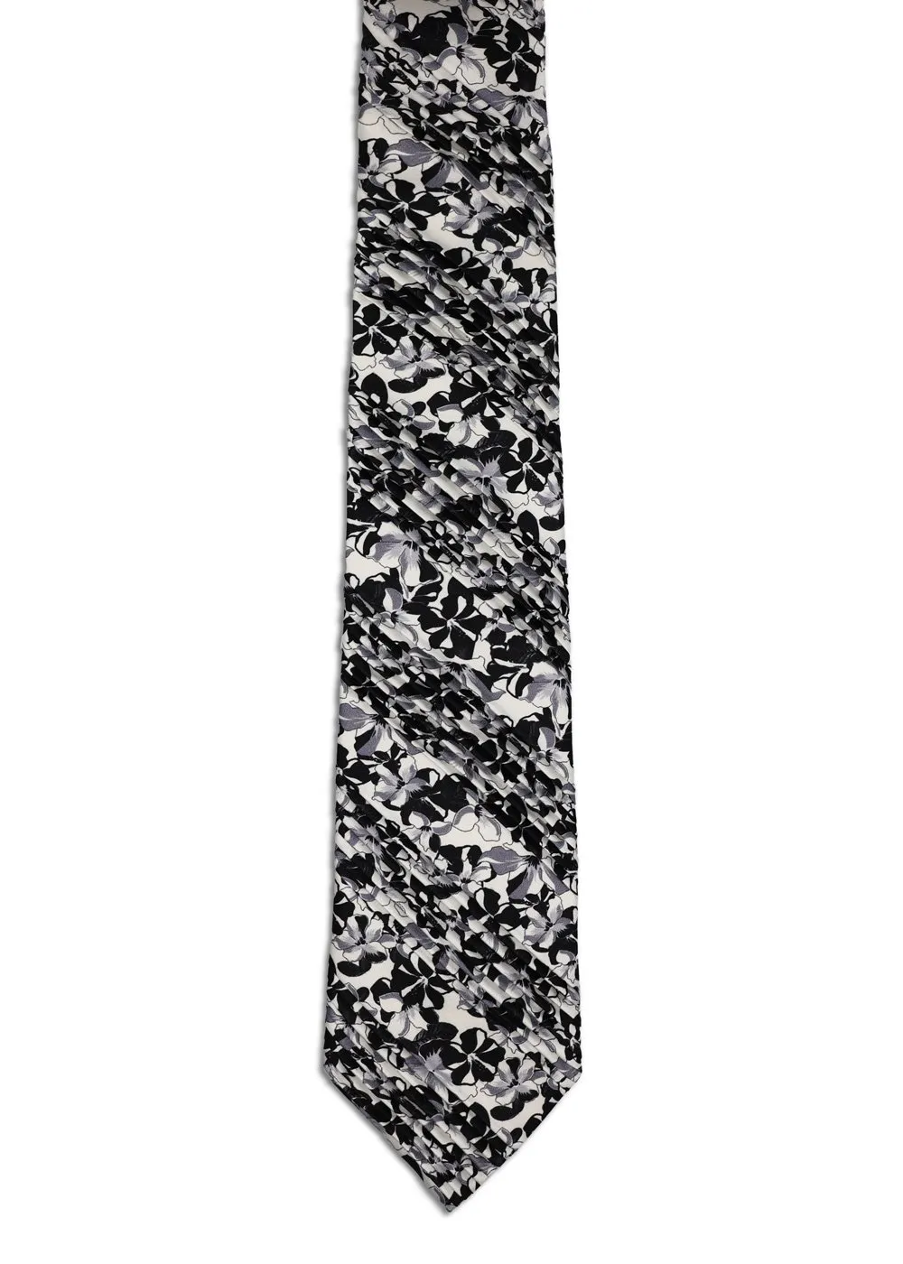 White Pleated Deco tie with flowers and contrasting black knot<sup style="background-color: #aa9b63; text-transform: capitalize; color: #FFFFFF">NEW</sup> - Image 4