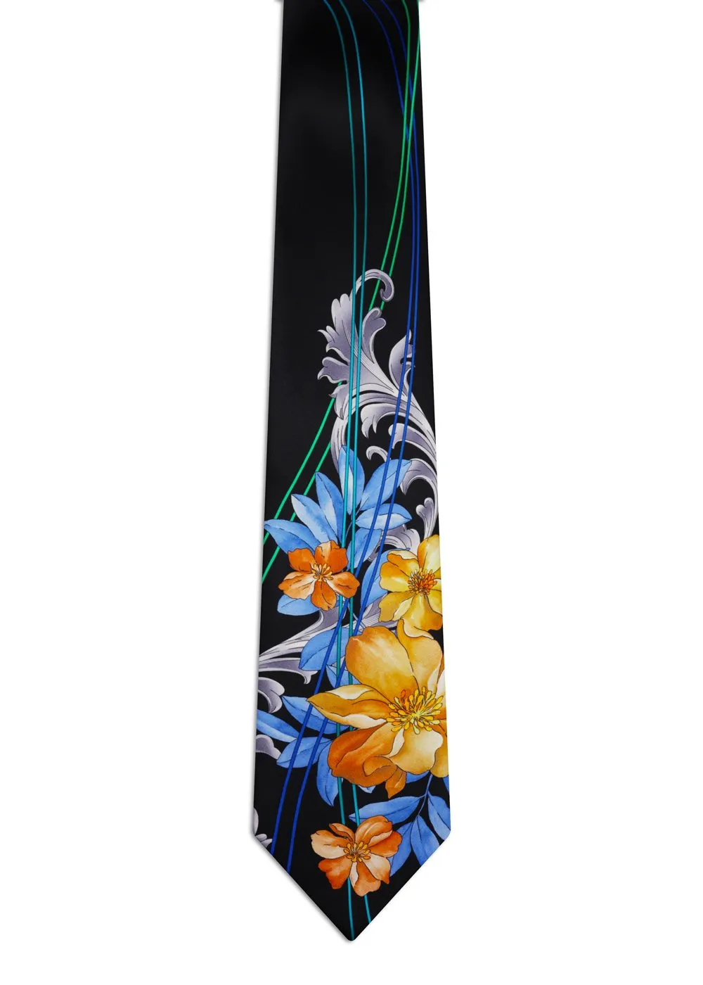 Cravatta Signature Nero con Fiori, Barocco Argento e Nastri <sup style="background-color: #aa9b63; text-transform: capitalize; color: #FFFFFF">NUOVO</sup> - immagine 2