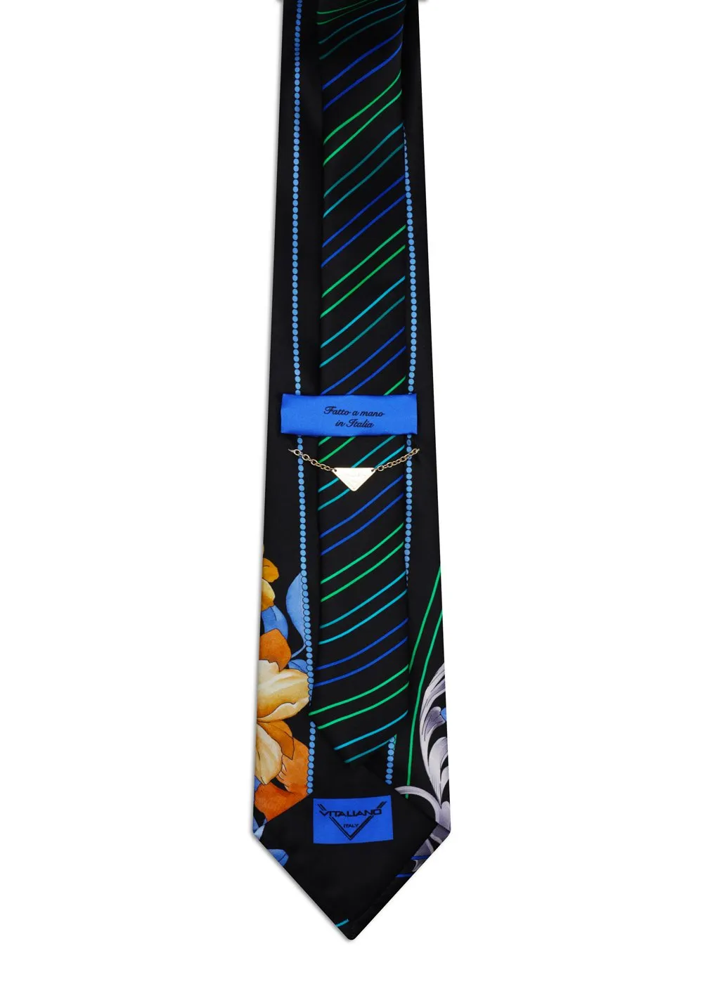 Cravatta Signature Nero con Fiori, Barocco Argento e Nastri <sup style="background-color: #aa9b63; text-transform: capitalize; color: #FFFFFF">NUOVO</sup> - immagine 3