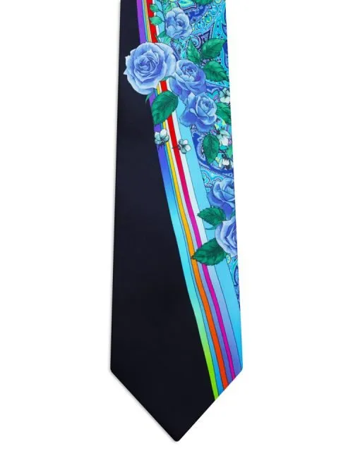 Cravatta Signature Blu con Paisley Blu, Rose e Nastri <sup style="background-color: #aa9b63; text-transform: capitalize; color: #FFFFFF">NUOVO</sup>