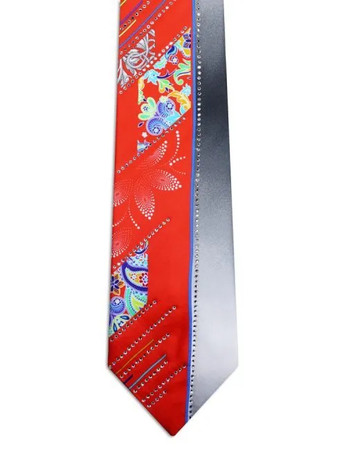 Cravatta Signature Rosso e Argento con fantasia patchwork e Swarovski <sup style="background-color: #aa9b63; text-transform: capitalize; color: #FFFFFF">NUOVO</sup>