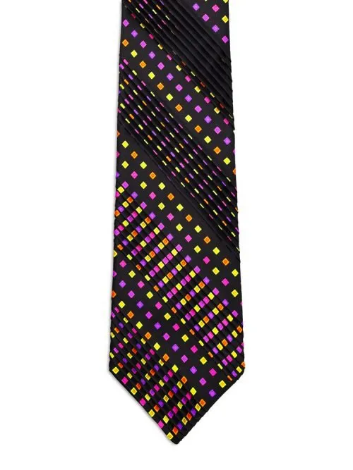 Black Pleated Tie with multicolored micro squares <sup style="background-color: #aa9b63; text-transform: capitalize; color: #FFFFFF">NEW</sup>