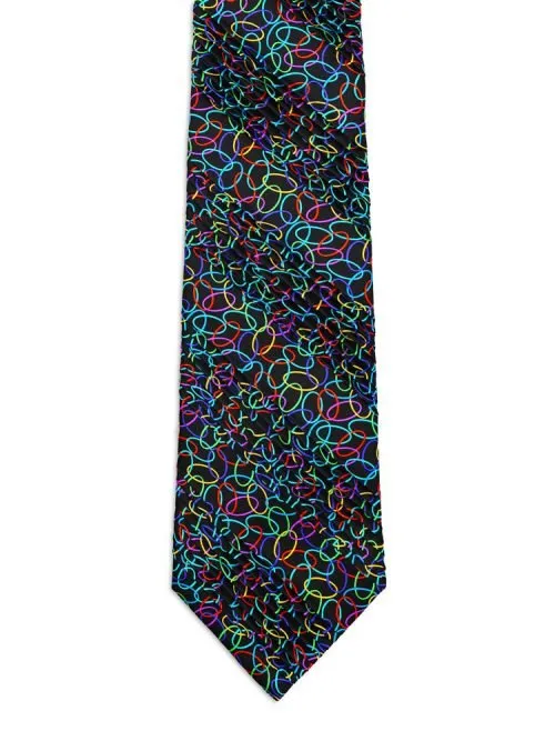 Black Pleated Tie with multicolored circles <sup style="background-color: #aa9b63; text-transform: capitalize; color: #FFFFFF">NEW</sup>
