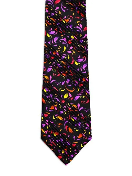 Black Pleated Tie with multicolored baroque motif <sup style="background-color: #aa9b63; text-transform: capitalize; color: #FFFFFF">NEW</sup>