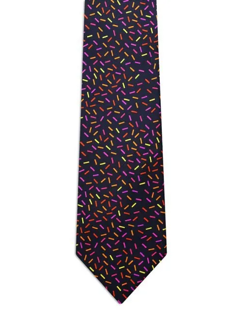 Classic blue tie with a multicolored geometric pattern <sup style="background-color: #aa9b63; text-transform: capitalize; color: #FFFFFF">NEW</sup>