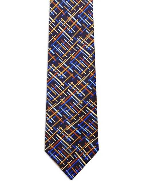 Cravatta Classica Blu con linee incrociate multicolore <sup style="background-color: #aa9b63; text-transform: capitalize; color: #FFFFFF">NUOVO</sup>