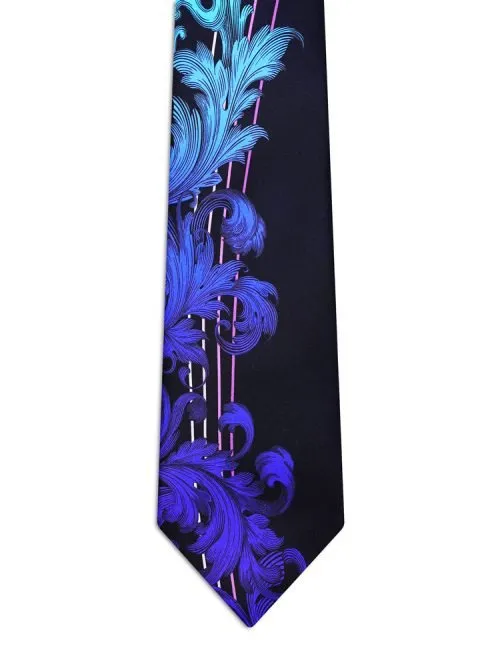 Signature Blue Tie with Baroque Fading from Light Blue to Blue and Ribbons <sup style="background-color: #aa9b63; text-transform: capitalize; color: #FFFFFF">NEW</sup>