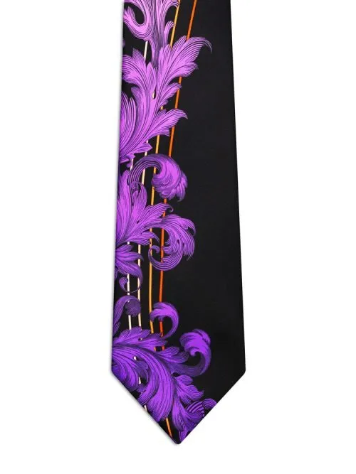 Signature Blue Tie with Baroque Fading from Lilac to Purple and Ribbons <sup style="background-color: #aa9b63; text-transform: capitalize; color: #FFFFFF">NEW</sup>