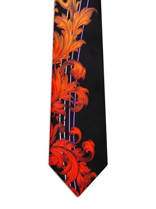 Signature Black Tie with Baroque Fading from Orange to Red and Ribbons <sup style="background-color: #aa9b63; text-transform: capitalize; color: #FFFFFF">NEW</sup>