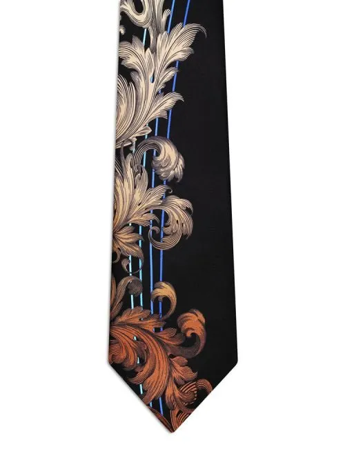Cravatta Signature Blu con Barocco sfumato dal Beige al Marrone e nastri <sup style="background-color: #aa9b63; text-transform: capitalize; color: #FFFFFF">NUOVO</sup>